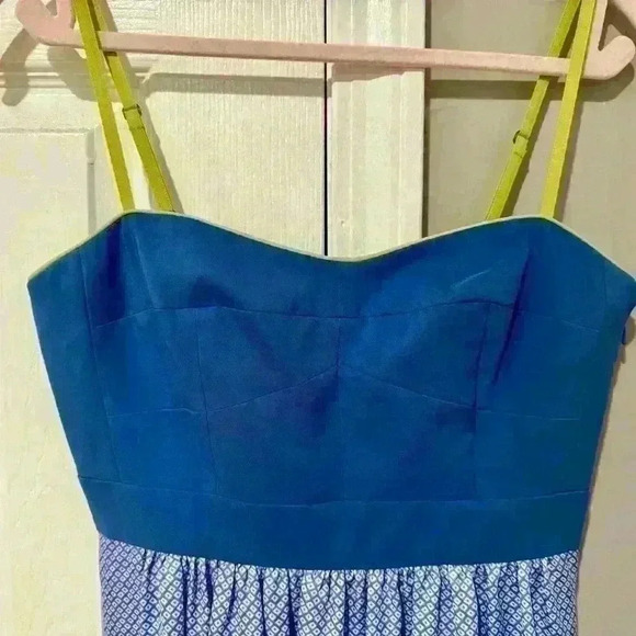 Fossil Y2k Babydoll Fit & Flare Dress 4 Blue Geo Lime Trim Hoco Sorority Rush - Picture 3 of 8